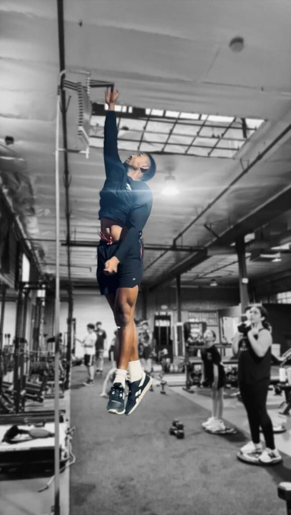 Athlete performing high vertical jump test